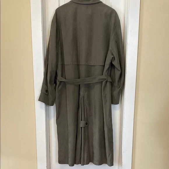 London Fog Men's Olive Army GreenTrench Coat Single Breasted Faux Suede Style - Picture 8 of 16